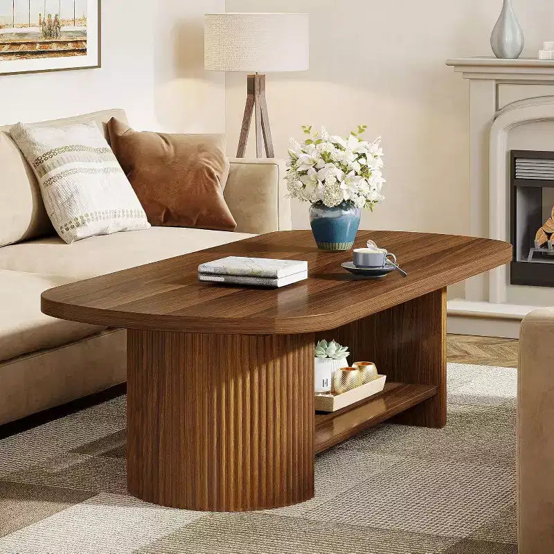 Table basse ovale à 2 niveaux, style Mid-Century Modern