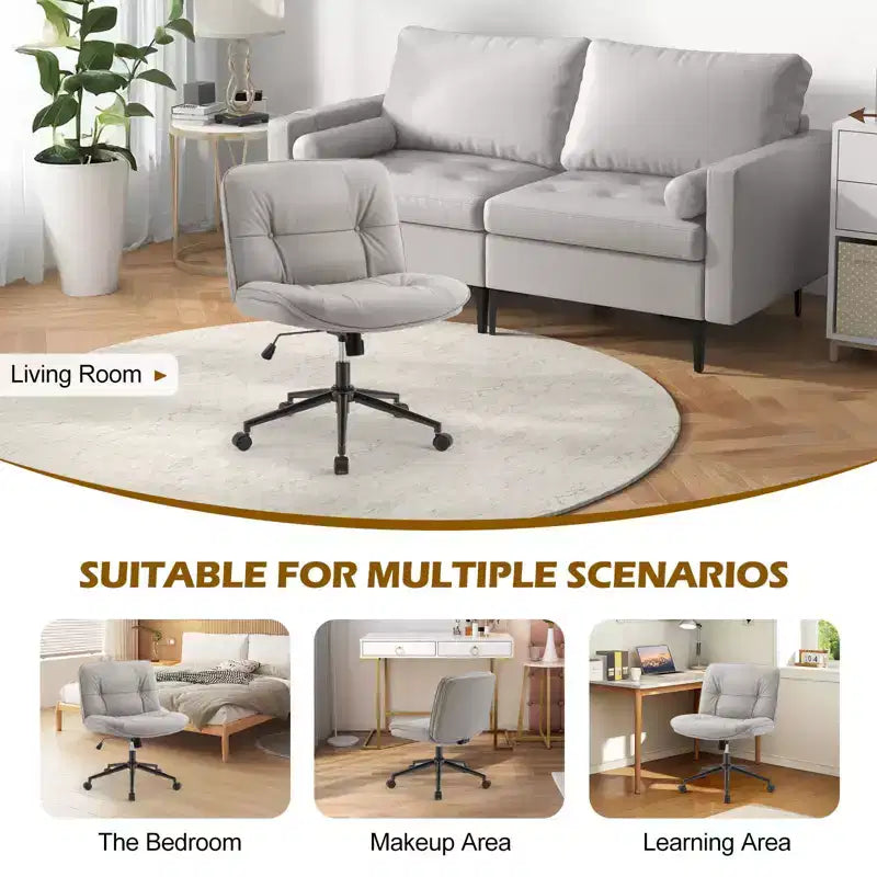 Fauteuil de bureau ergonomique sans accoudoirs, chaise d'ordinateur pivotante en cuir PU large avec hauteur réglable et roulettes omnidirectionnelles