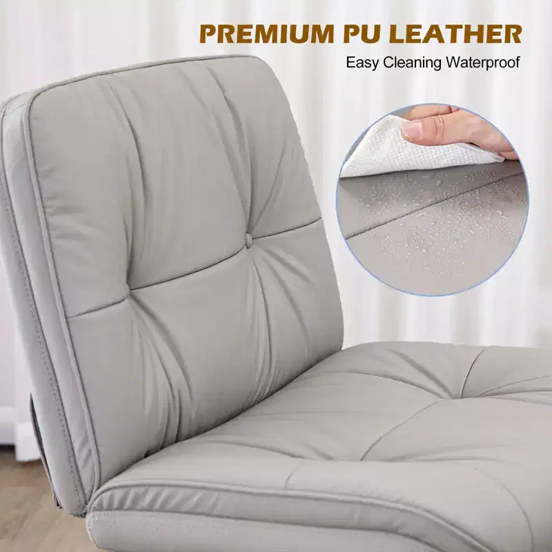 Fauteuil de bureau ergonomique sans accoudoirs, chaise d'ordinateur pivotante en cuir PU large avec hauteur réglable et roulettes omnidirectionnelles