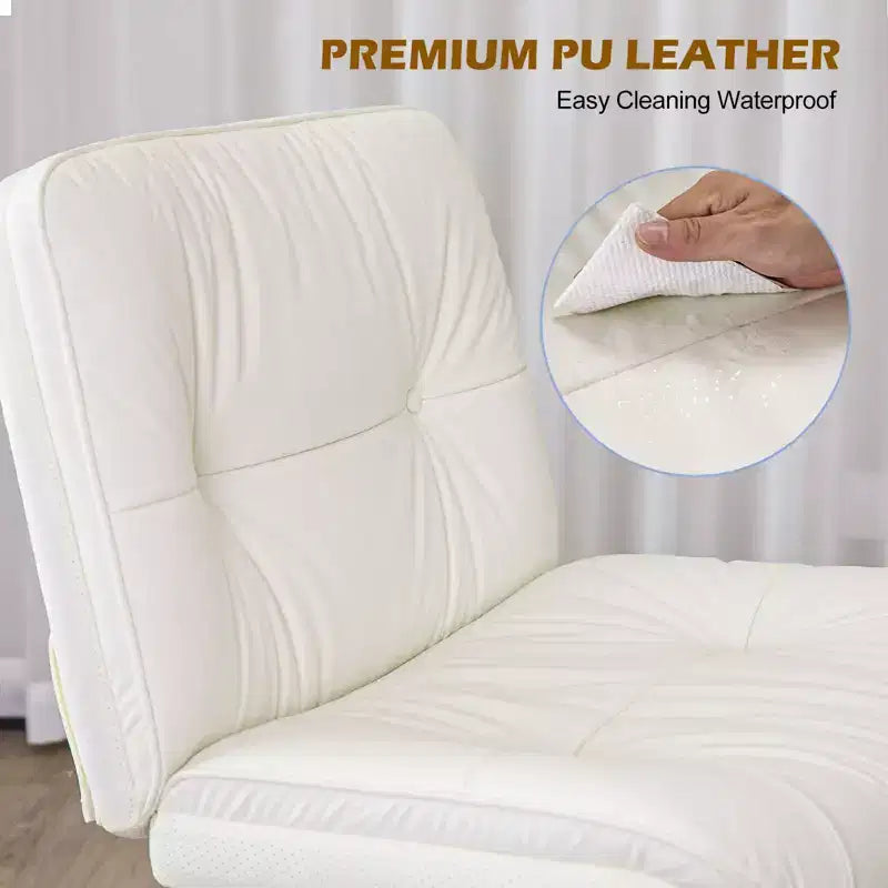 Fauteuil de bureau ergonomique sans accoudoirs, chaise d'ordinateur pivotante en cuir PU large avec hauteur réglable et roulettes omnidirectionnelles