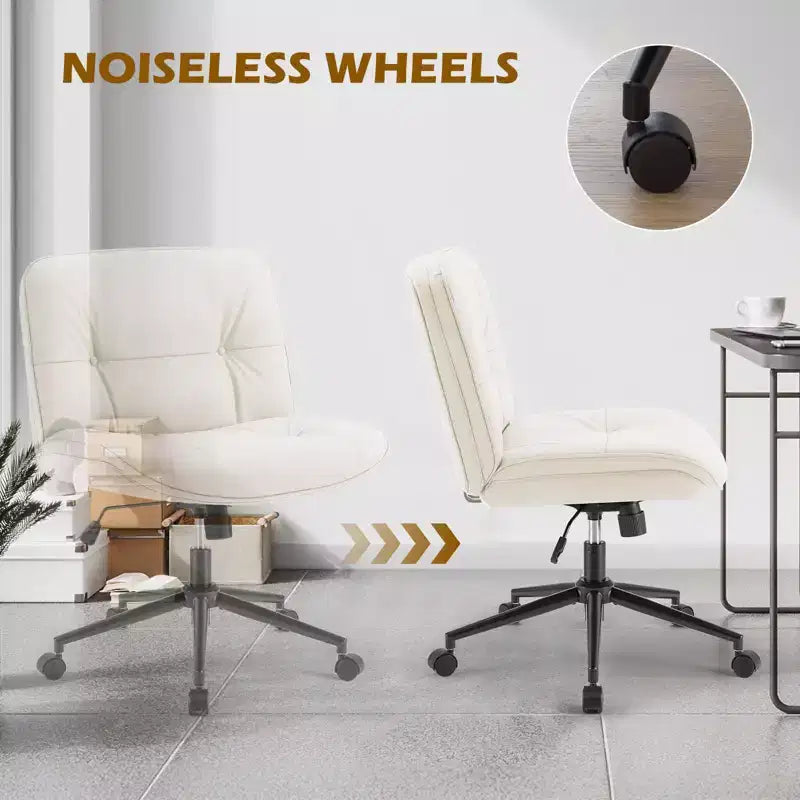 Fauteuil de bureau ergonomique sans accoudoirs, chaise d'ordinateur pivotante en cuir PU large avec hauteur réglable et roulettes omnidirectionnelles