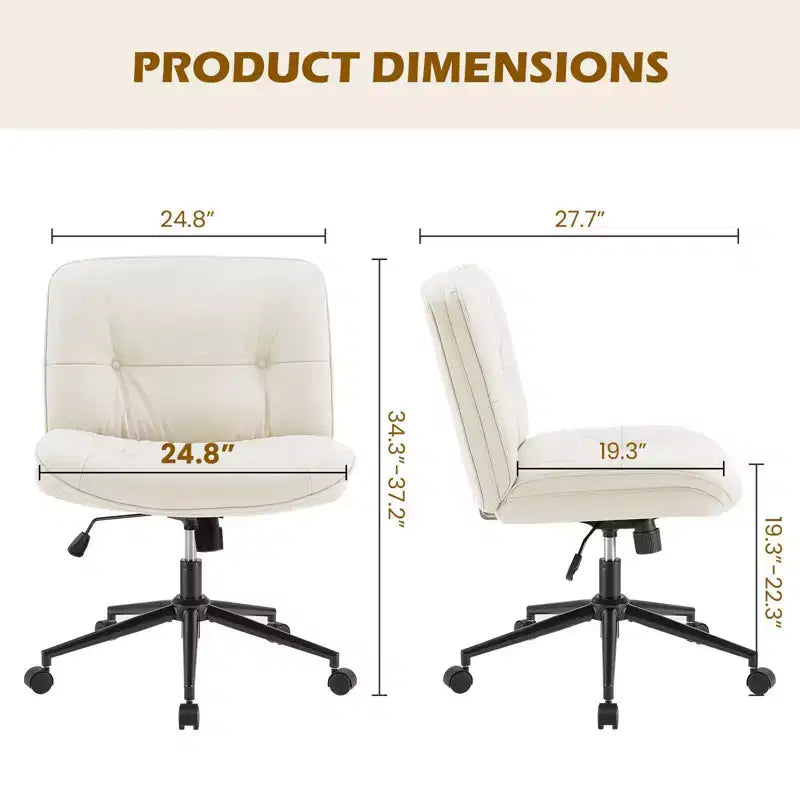Fauteuil de bureau ergonomique sans accoudoirs, chaise d'ordinateur pivotante en cuir PU large avec hauteur réglable et roulettes omnidirectionnelles