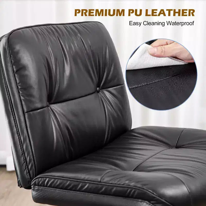 Fauteuil de bureau ergonomique sans accoudoirs, chaise d'ordinateur pivotante en cuir PU large avec hauteur réglable et roulettes omnidirectionnelles