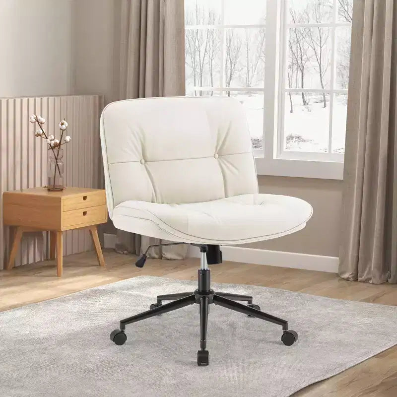 JIONJOY Armless Ergonomic Office Chair: Wide PU Leather Swivel Computer Accent Chair - Adjustable Height & Omni-directional Casters