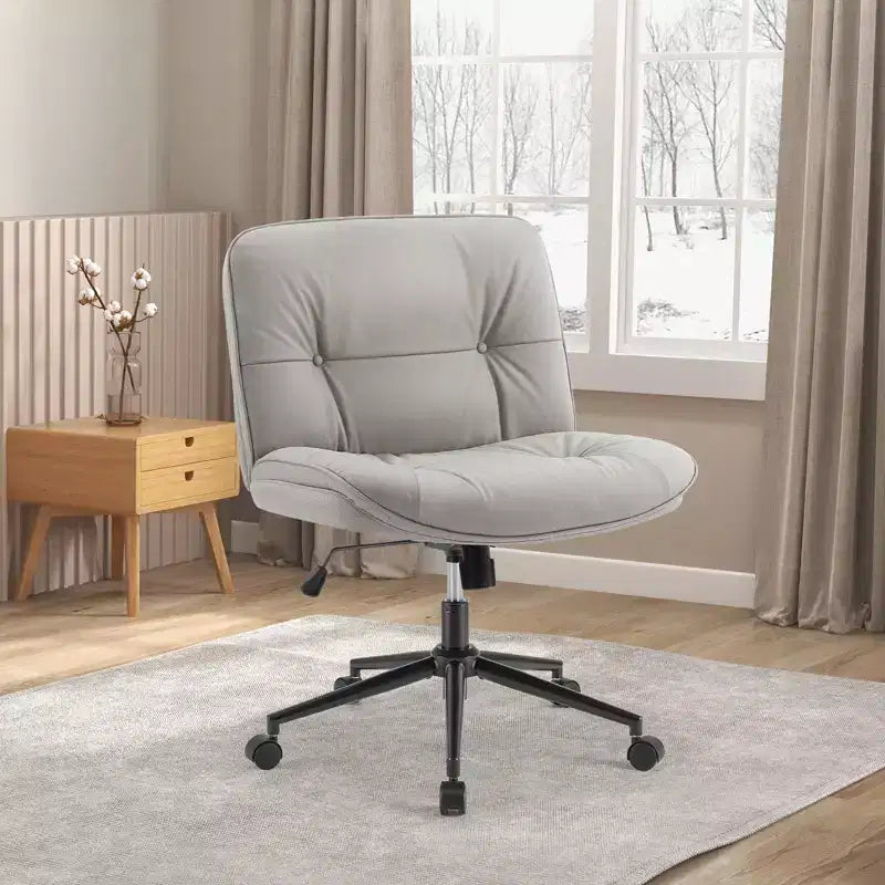 Fauteuil de bureau ergonomique sans accoudoirs, chaise d'ordinateur pivotante en cuir PU large avec hauteur réglable et roulettes omnidirectionnelles