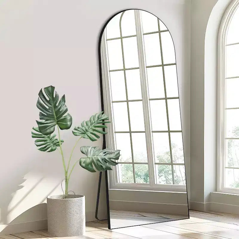 Miroir sur pied en bois à angle droit