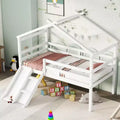 Youth Loft Bed with Slide, Access Ladder, and Guard Rails, Complete with Playhouse-Style Roof