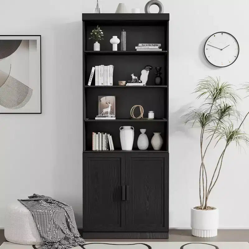 49x31x16 po. Meuble d'appoint en bois avec étagères réglables, rangement ouvert, noir