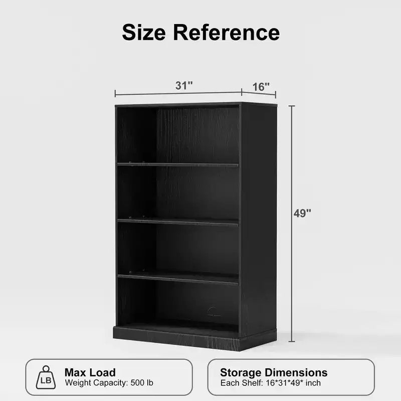 49x31x16 po. Meuble d'appoint en bois avec étagères réglables, rangement ouvert, noir