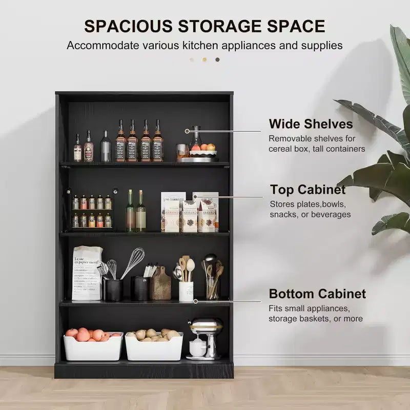 49x31x16 po. Meuble d'appoint en bois avec étagères réglables, rangement ouvert, noir