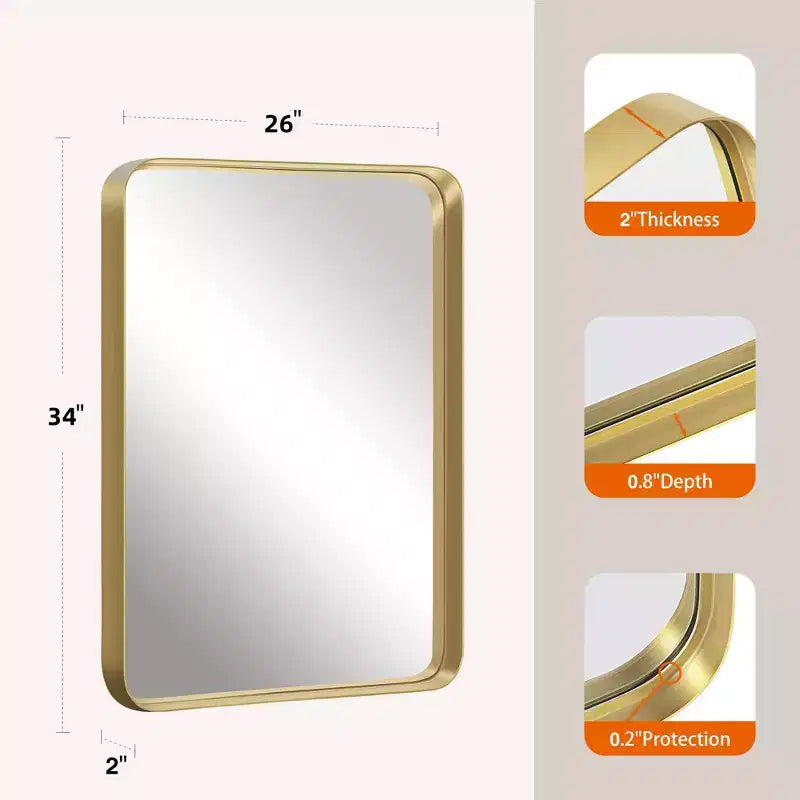 Miroir mural en aluminium, bords fins, 86x66 cm, avec cadre profond