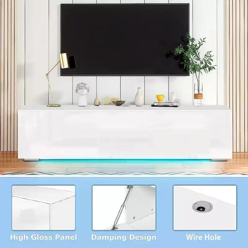 Meuble TV flottant mural à LED de 55" pour téléviseurs jusqu'à 63" avec rangement dissimulé