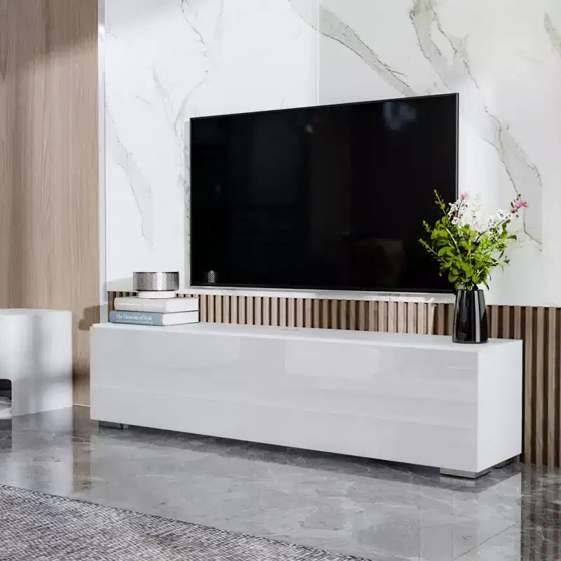 Meuble TV flottant mural à LED de 55" pour téléviseurs jusqu'à 63" avec rangement dissimulé