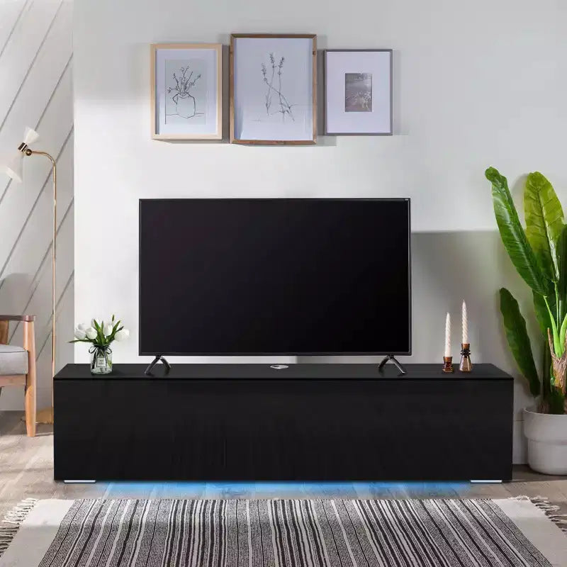 Meuble TV flottant mural à LED de 55" pour téléviseurs jusqu'à 63" avec rangement dissimulé
