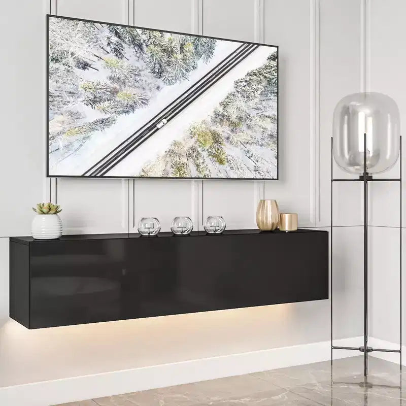 Hommpa 55 Wall Mounted Floating LED TV Stand for TVs Up to 63 with Hidden Storage