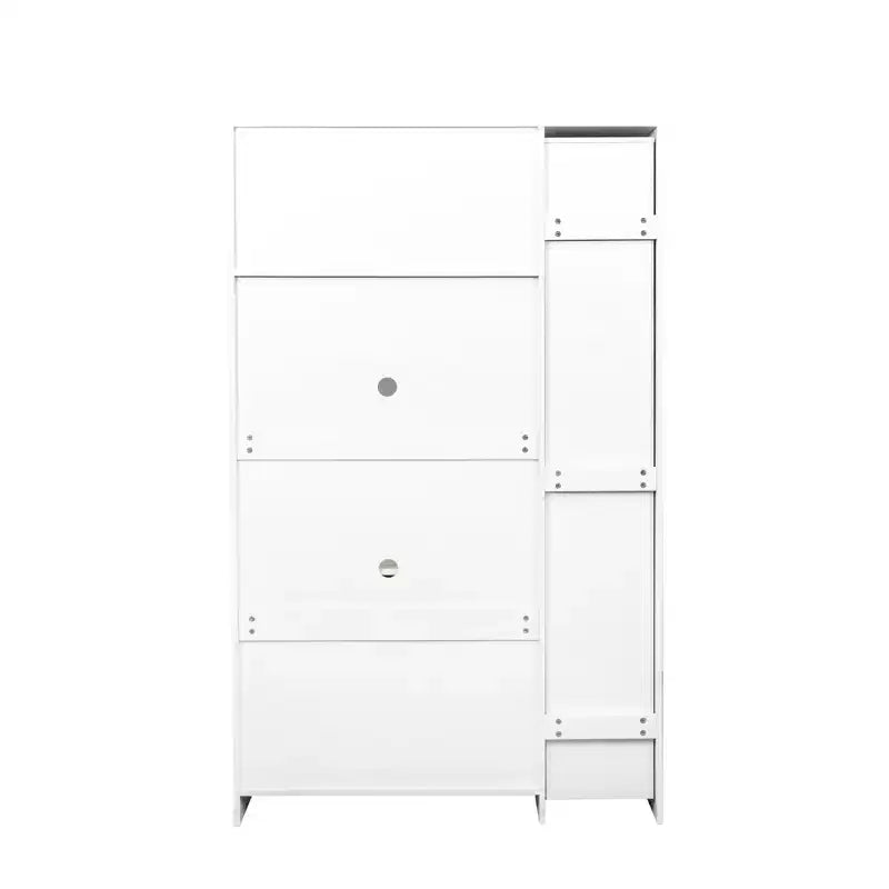 Meuble de rangement multifonctionnel pour garde-manger de cuisine de 43 po de large avec étagère coulissante à plusieurs niveaux et 4 portes, blanc