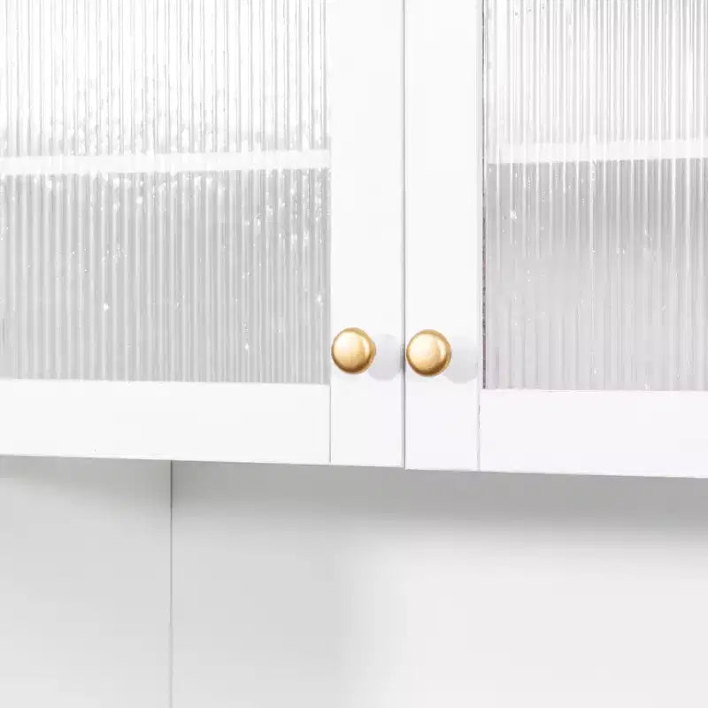 Meuble de rangement multifonctionnel pour garde-manger de cuisine de 43 po de large avec étagère coulissante à plusieurs niveaux et 4 portes, blanc