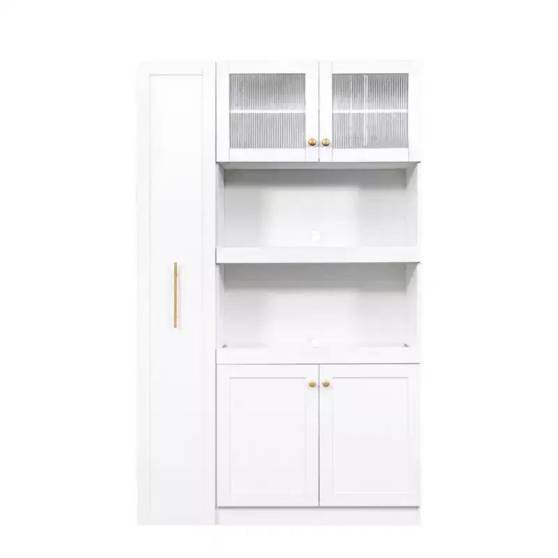 Meuble de rangement multifonctionnel pour garde-manger de cuisine de 43 po de large avec étagère coulissante à plusieurs niveaux et 4 portes, blanc
