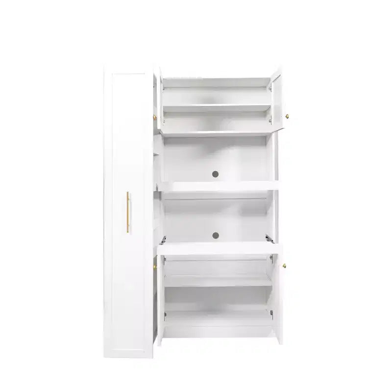 Meuble de rangement multifonctionnel pour garde-manger de cuisine de 43 po de large avec étagère coulissante à plusieurs niveaux et 4 portes, blanc