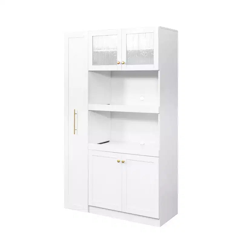 Meuble de rangement multifonctionnel pour garde-manger de cuisine de 43 po de large avec étagère coulissante à plusieurs niveaux et 4 portes, blanc