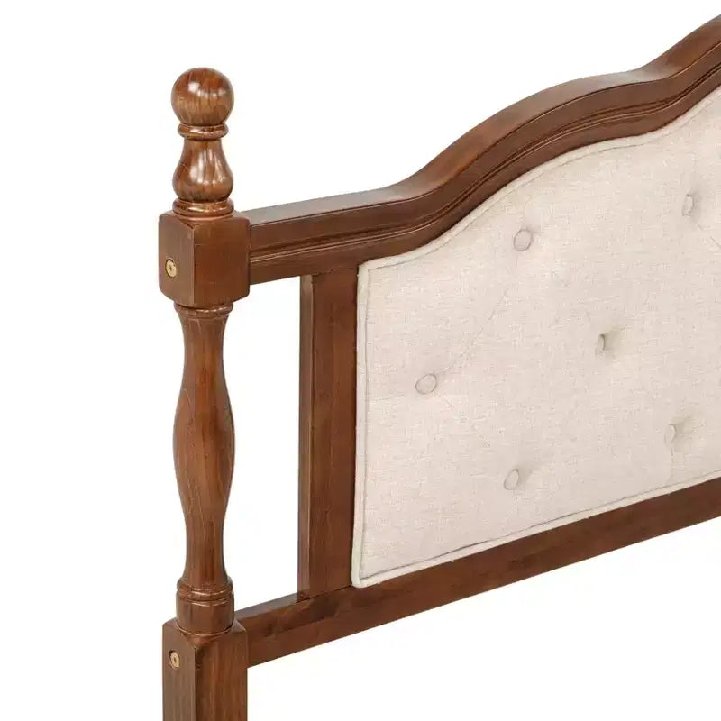 Lit Queen Pine en bois avec tête de lit capitonnée et pied de lit à panneaux