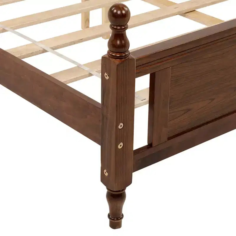 Lit Queen Pine en bois avec tête de lit capitonnée et pied de lit à panneaux