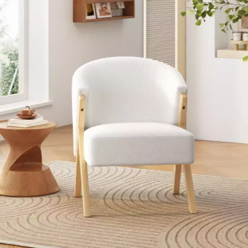 Modern Accent Chair with White Upholstery and Solid Wood Frame, Minimalist Lounge Chair for Living Room, Bedroom, or Office