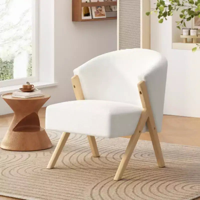 Fauteuil d'appoint moderne avec revêtement blanc et cadre en bois massif, fauteuil de salon minimaliste pour salon, chambre ou bureau
