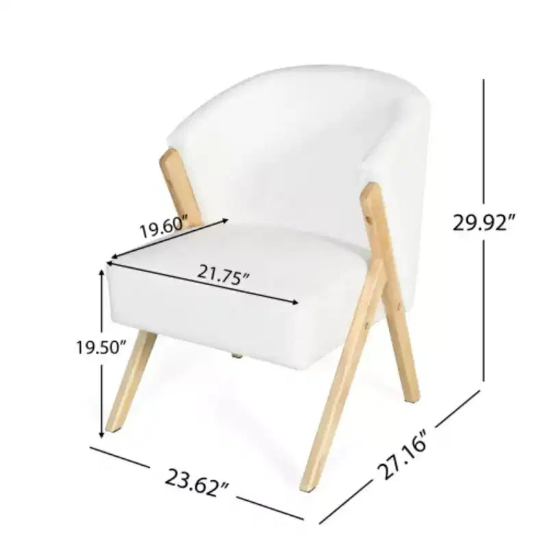 Fauteuil d'appoint moderne avec revêtement blanc et cadre en bois massif, fauteuil de salon minimaliste pour salon, chambre ou bureau