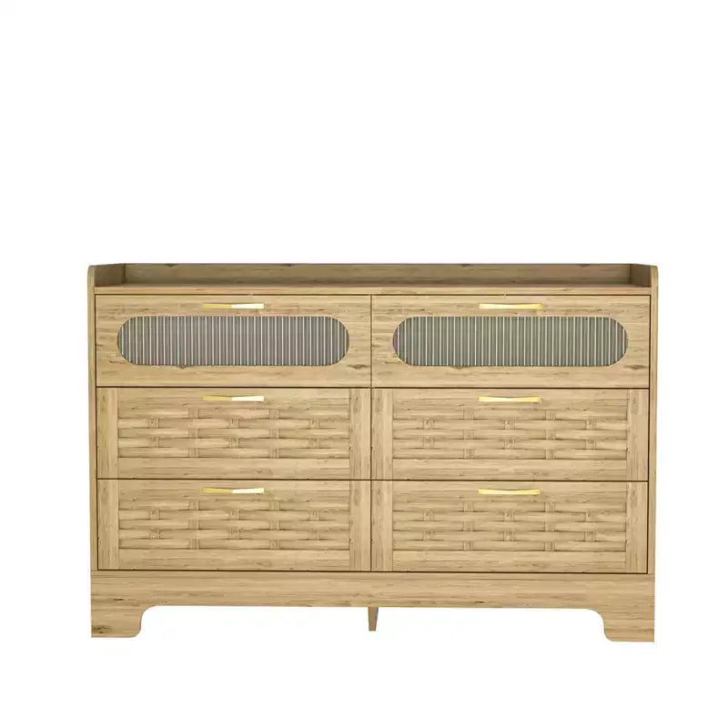 GDFStudio Rosalind Farmhouse 47.24 W Gold Handles Wood Horizontal/Double Dresser with Six Drawers