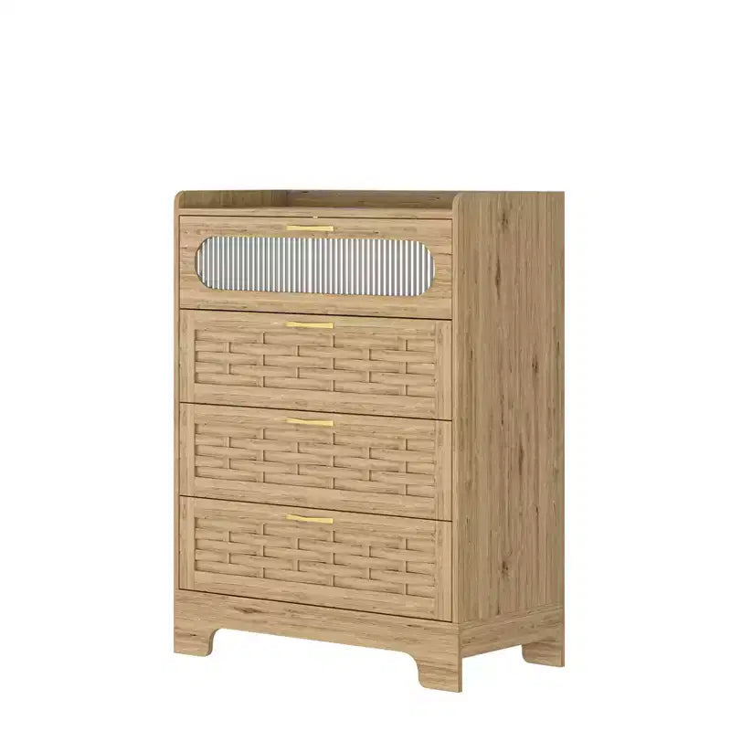 GDFStudio Katherine Farmhouse 41.34 H Gold Handles Wood Vertical Dresser with Four Drawers