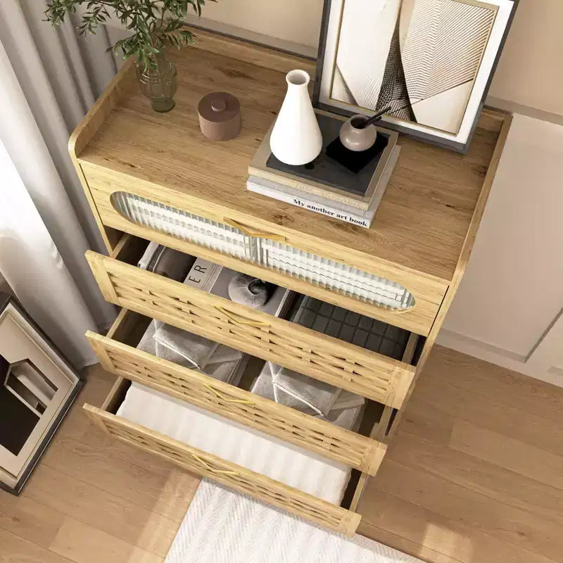 Commode Verticale de Ferme avec 4 Tiroirs et Poignées Dorées, 105 cm H