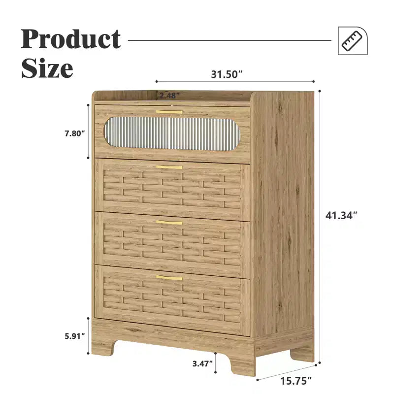 Commode Verticale de Ferme avec 4 Tiroirs et Poignées Dorées, 105 cm H