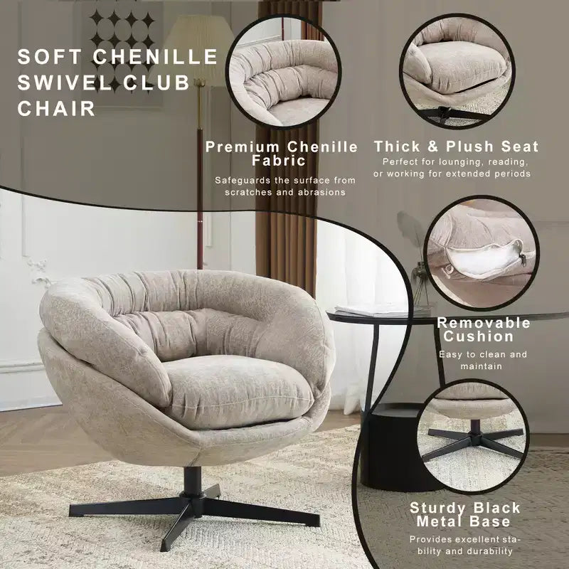 Fauteuil pivotant en chenille avec pieds en métal
