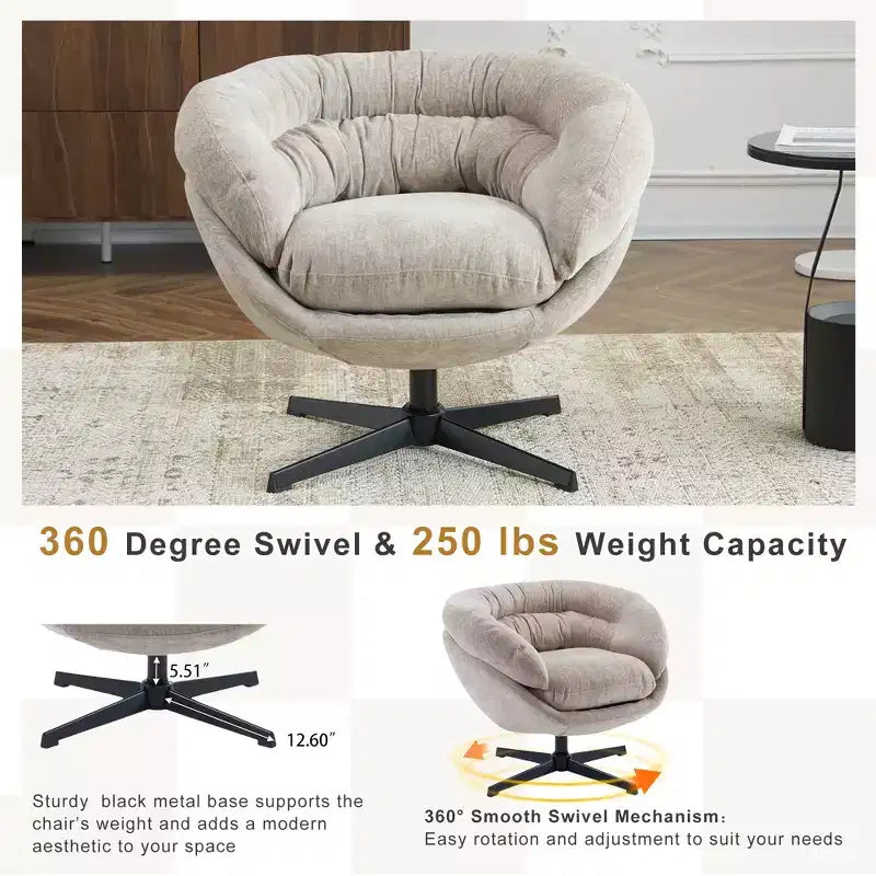 Fauteuil pivotant en chenille avec pieds en métal