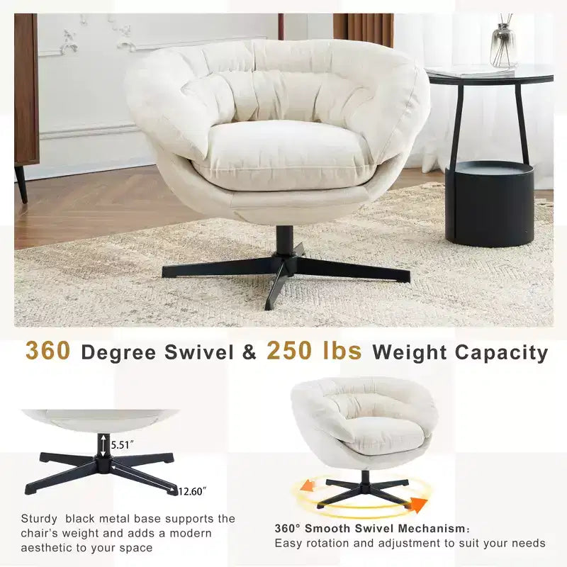 Fauteuil pivotant en chenille avec pieds en métal