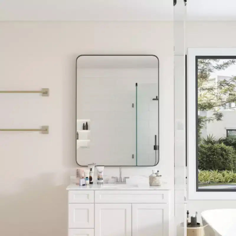 Miroir mural rectangulaire noir 30x40 : Cadre métallique, Coiffeuse, Habillage - Idéal pour la salle de bain, le salon, la chambre