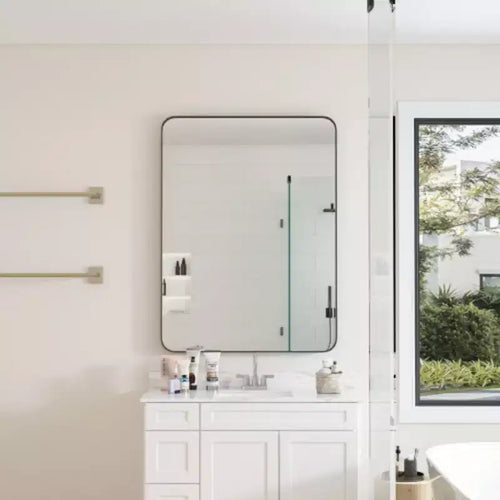 Miroir mural rectangulaire noir 30x40 : Cadre métallique, Coiffeuse, Habillage - Idéal pour la salle de bain, le salon, la chambre