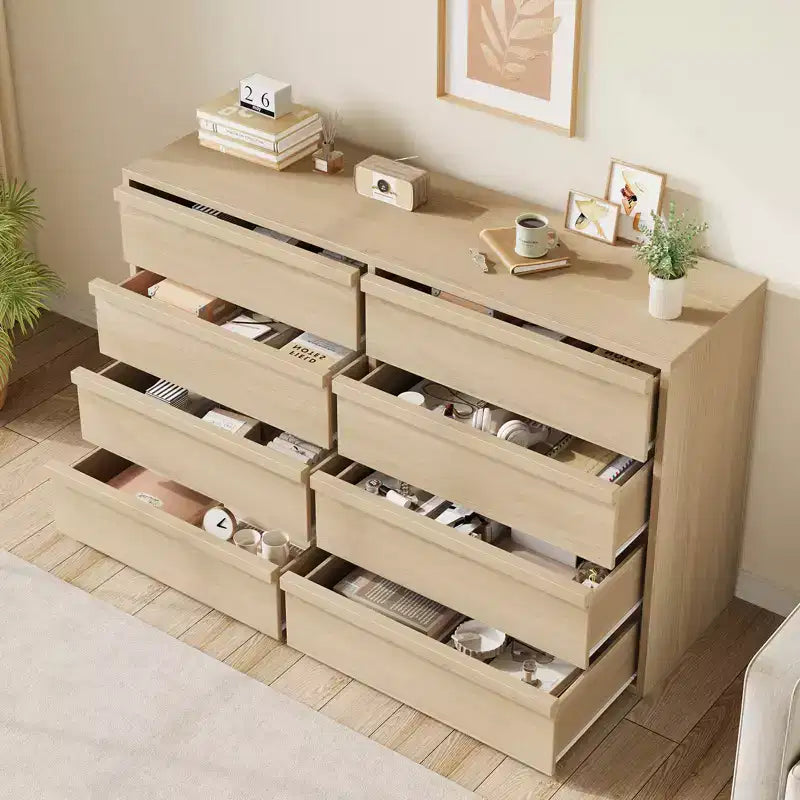 Commode double à 8 tiroirs de 137 cm de large pour chambre à coucher, salon, chambre d'enfant et couloir