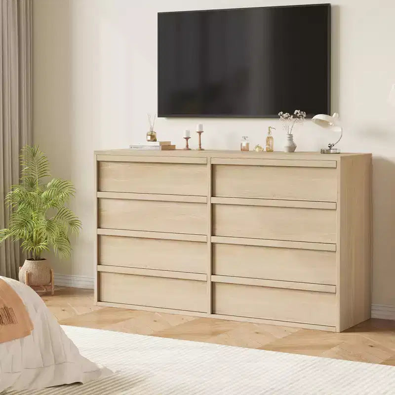 Commode double à 8 tiroirs de 137 cm de large pour chambre à coucher, salon, chambre d'enfant et couloir