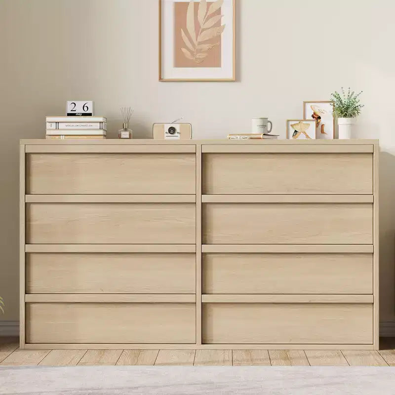 Commode double à 8 tiroirs de 137 cm de large pour chambre à coucher, salon, chambre d'enfant et couloir