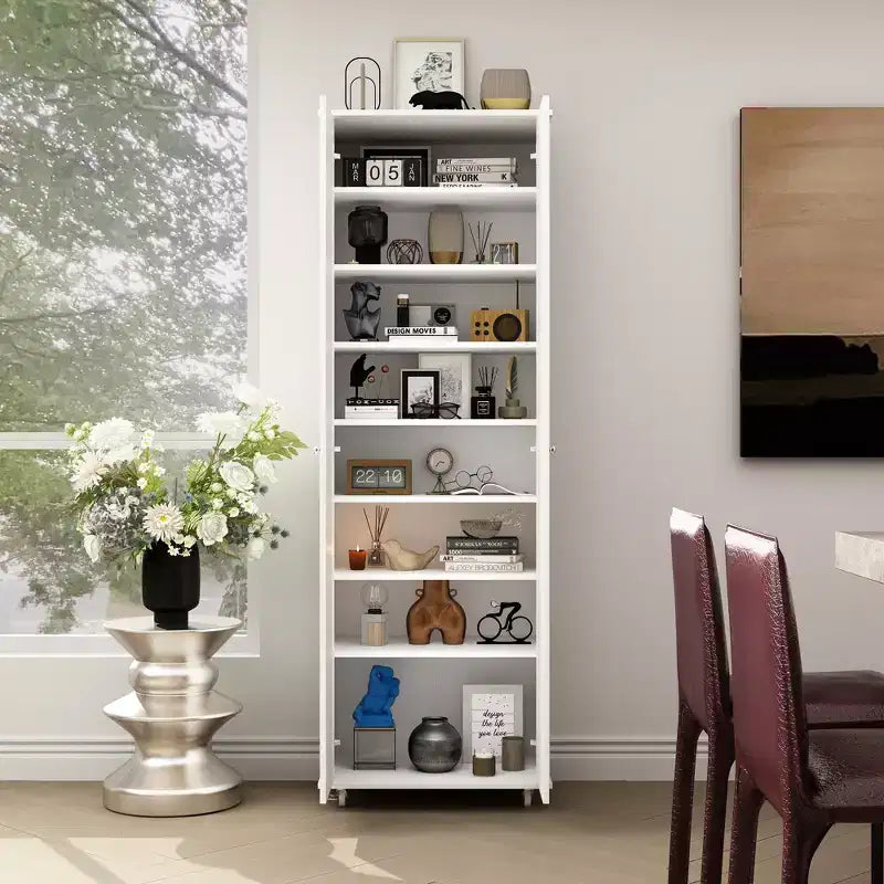 Meuble à chaussures vertical à double porte avec 8 étagères, Armoire de rangement
