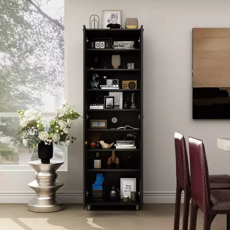 Meuble à chaussures vertical à double porte avec 8 étagères, Armoire de rangement