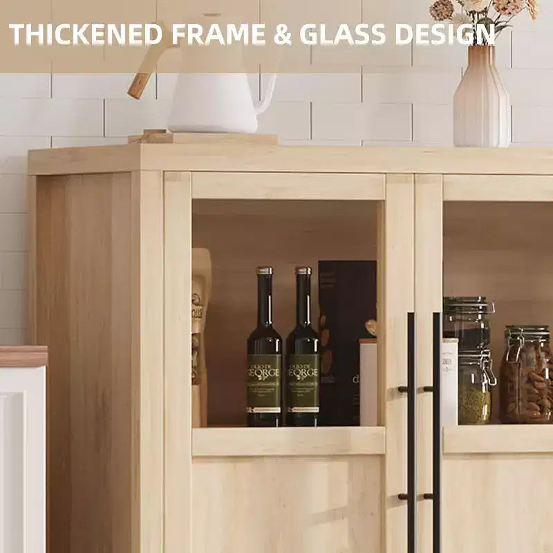 Bahut de 140 cm, meuble de rangement moderne avec 4 portes vitrées et espace de rangement, pour cuisine, salle à manger, salon (Noyer poirier)
