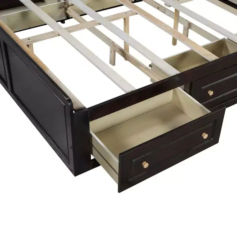 Lit plateforme en bois de taille Queen avec 6 tiroirs de rangement