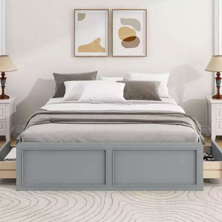 Lit plateforme en bois de taille Queen avec 6 tiroirs de rangement