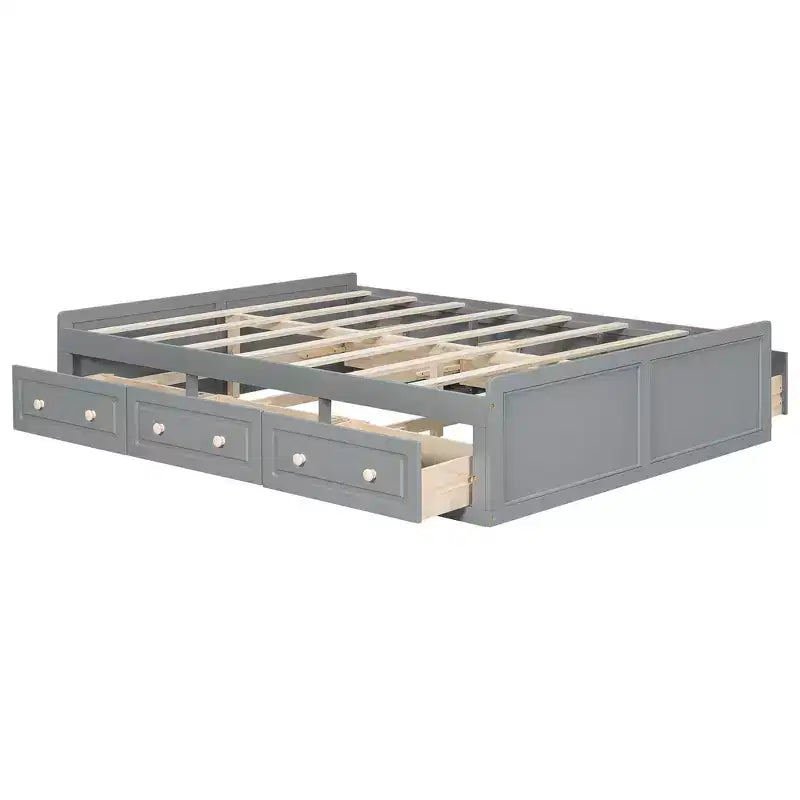 Lit plateforme en bois de taille Queen avec 6 tiroirs de rangement