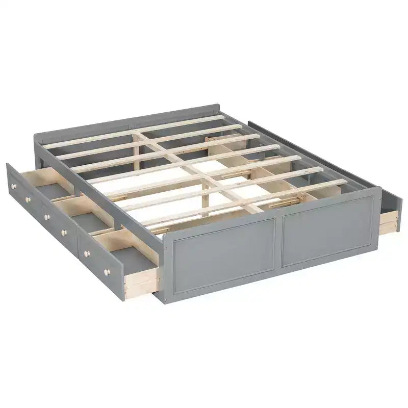 Lit plateforme en bois de taille Queen avec 6 tiroirs de rangement