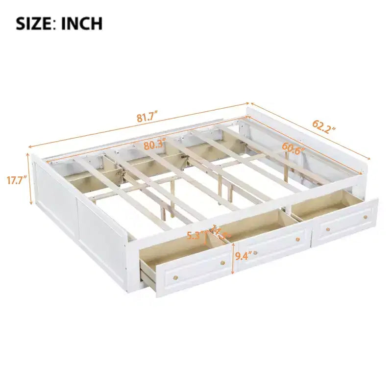 Lit plateforme en bois de taille Queen avec 6 tiroirs de rangement