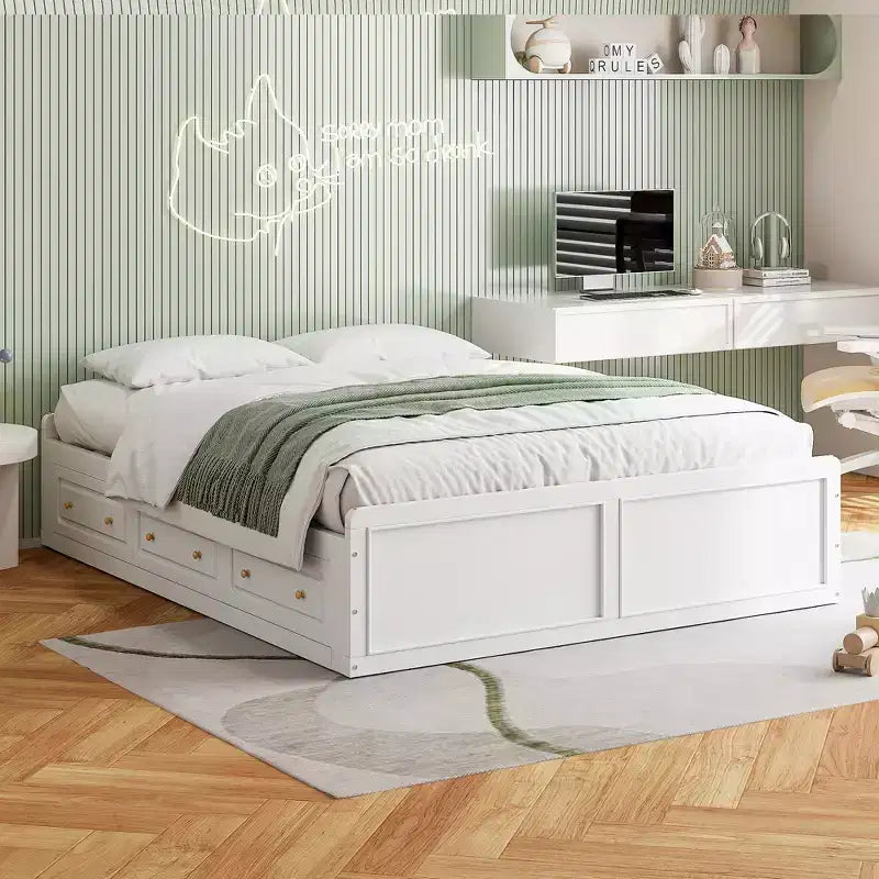 Lit plateforme en bois de taille Queen avec 6 tiroirs de rangement